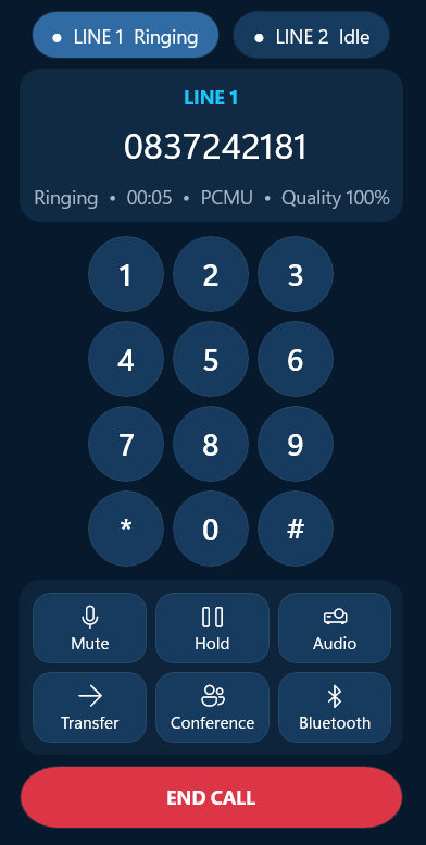 Ayoba Softphone in-call controls on mobile