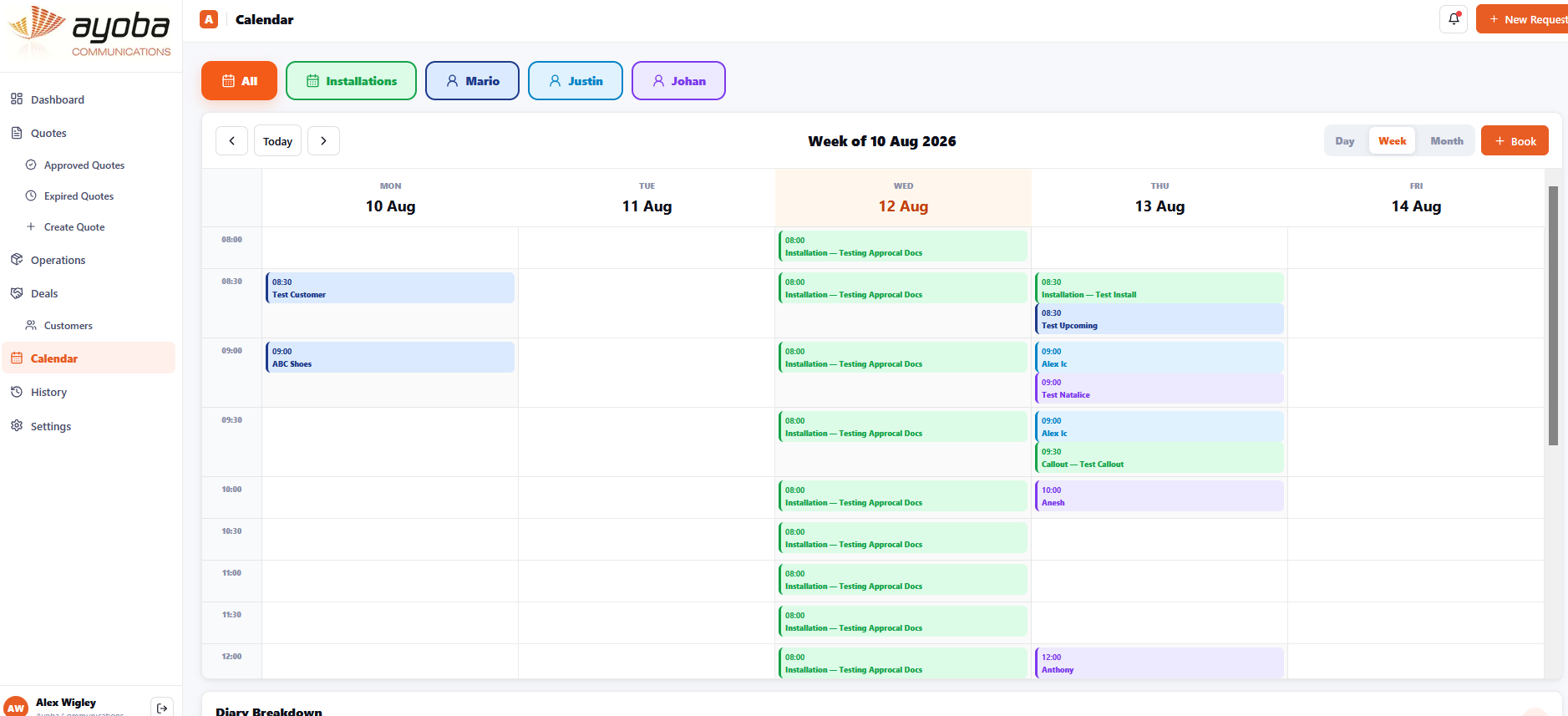 QuoteFlow booking calendar