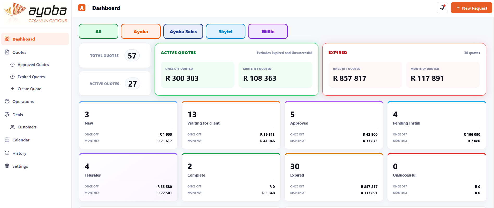 QuoteFlow main dashboard