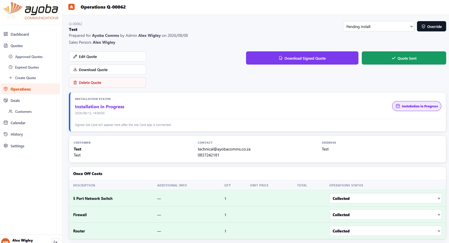 QuoteFlow operations page